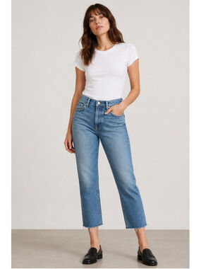 Everlane The Cheeky Jean Cropped Raw Hem High Rise Denim Jeans Size 30